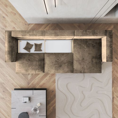 Canapé D'angle Tolmo Beige En Velours Avec Fonction De Couchage