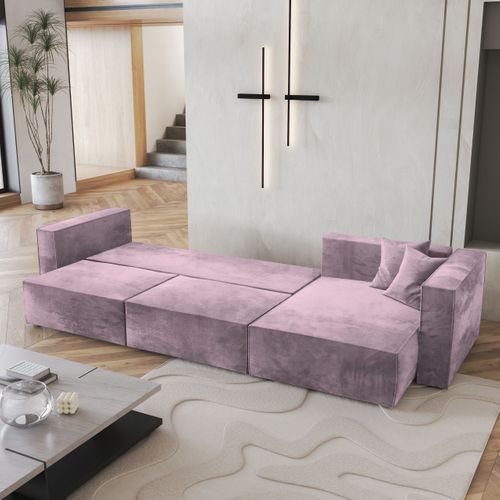 Canapé D'angle Tolmo Violet En Velours Avec Fonction De Couchage