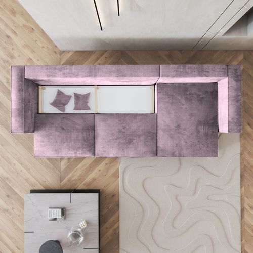 Canapé D'angle Tolmo Violet En Velours Avec Fonction De Couchage