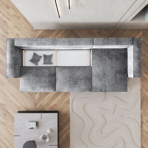 Canapé D'angle Tolmo Gris Clair En Velours Avec Fonction De Couchage