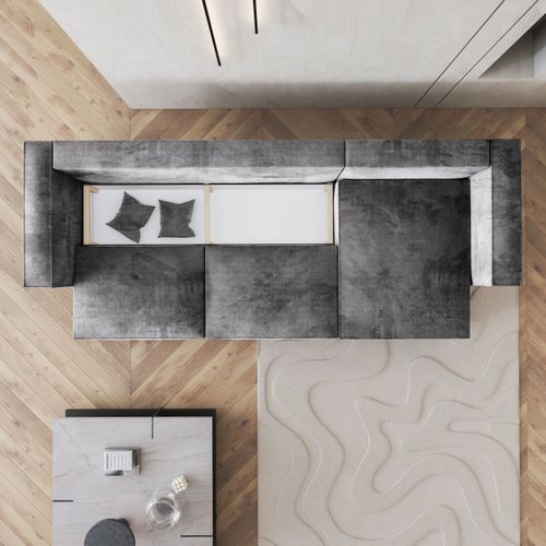 Canapé D'angle Tolmo Gris En Velours Avec Fonction De Couchage