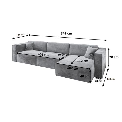 Canapé D'angle Tolmo Gris En Velours Avec Fonction De Couchage
