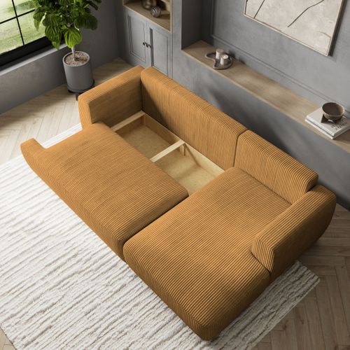 Canapé D'angle Senti Jaune En Velours Côtelé Avec Fonction De Couchage