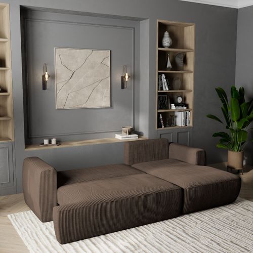 Canapé D'angle Senti Marron En Velours Côtelé Avec Fonction De Couchage