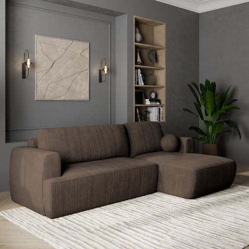 Canapé D'angle Senti Marron En Velours Côtelé Avec Fonction De Couchage