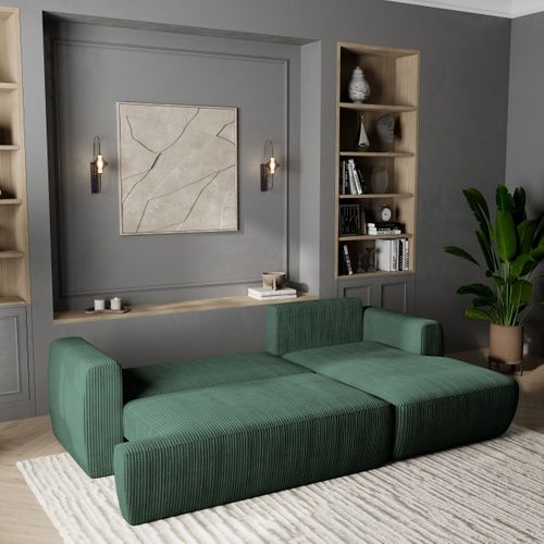 Canapé D'angle Senti Vert En Velours Côtelé Avec Fonction De Couchage