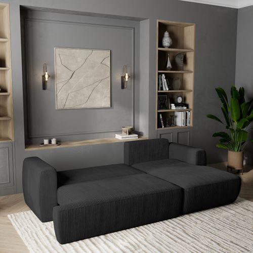 Canapé D'angle Senti Noir En Velours Côtelé Avec Fonction De Couchage