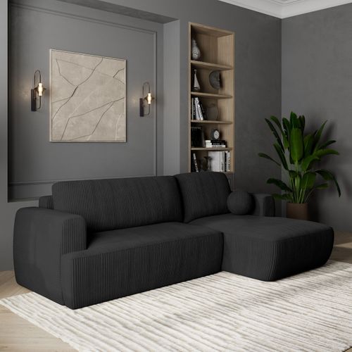 Canapé D'angle Senti Noir En Velours Côtelé Avec Fonction De Couchage