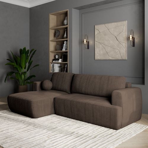 Canapé D'angle Senti Marron En Velours Côtelé Avec Fonction De Couchage