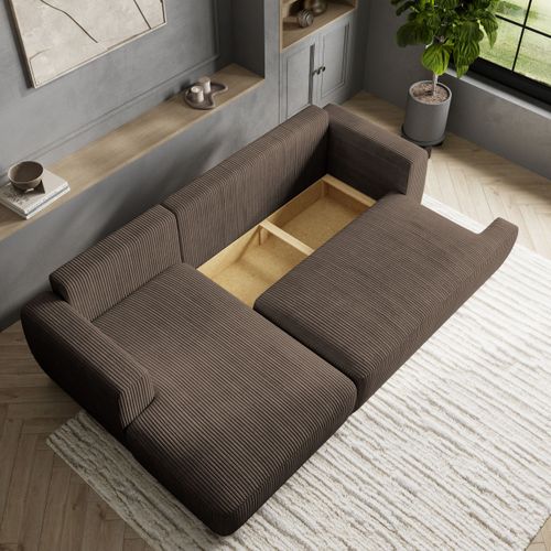 Canapé D'angle Senti Marron En Velours Côtelé Avec Fonction De Couchage