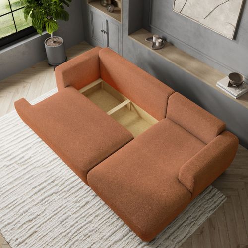 Canapé D'angle Senti Terracotta En Bouclé Avec Fonction De Couchage