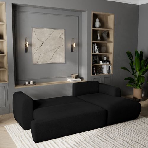 Canapé D'angle Senti Noir En Bouclé Avec Fonction De Couchage