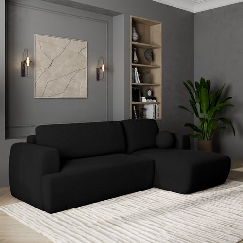Canapé D'angle Senti Noir En Bouclé Avec Fonction De Couchage