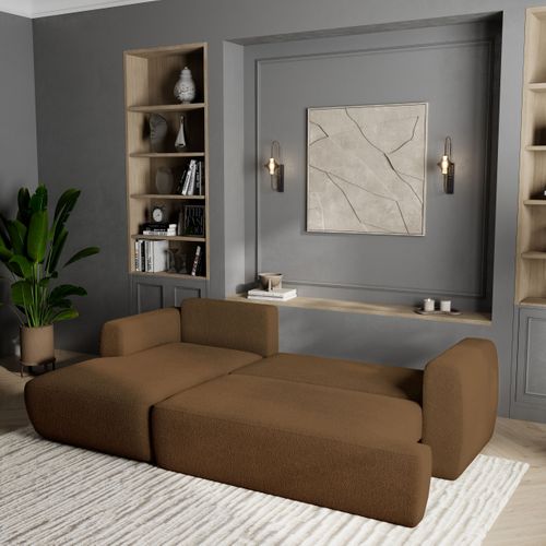 Canapé D'angle Senti Marron En Bouclé Avec Fonction De Couchage