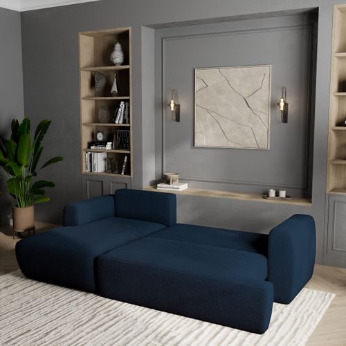 Canapé D'angle Senti Bleu En Bouclé Avec Fonction De Couchage