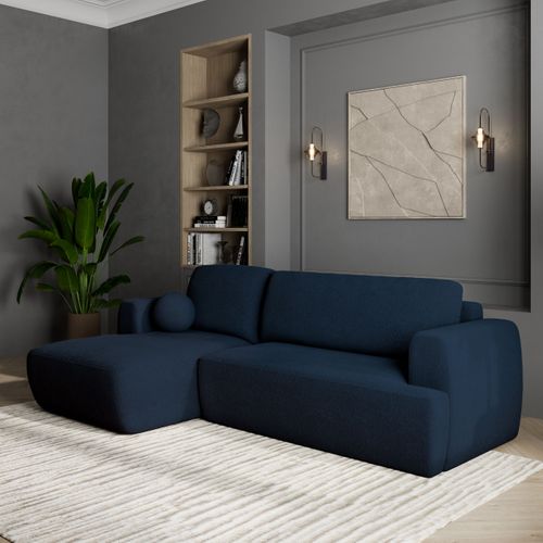 Canapé D'angle Senti Bleu En Bouclé Avec Fonction De Couchage