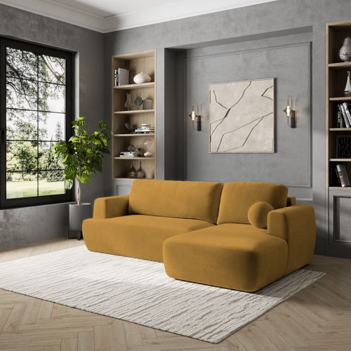 Canapé D'angle Senti Jaune En Peluche Avec Fonction De Couchage