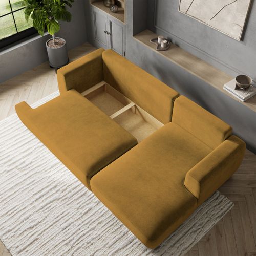 Canapé D'angle Senti Jaune En Peluche Avec Fonction De Couchage