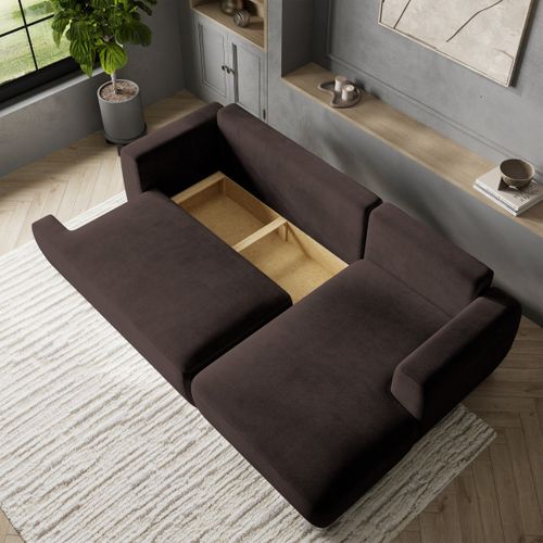 Canapé D'angle Senti Marron En Peluche Avec Fonction De Couchage