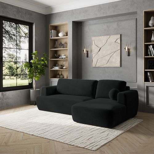 Canapé D'angle Senti Noir En Peluche Avec Fonction De Couchage