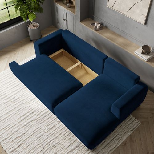 Canapé D'angle Senti Bleu En Peluche Avec Fonction De Couchage