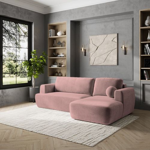 Canapé D'angle Senti Rose En Peluche Avec Fonction De Couchage