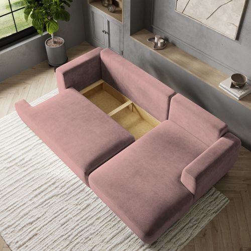Canapé D'angle Senti Rose En Peluche Avec Fonction De Couchage