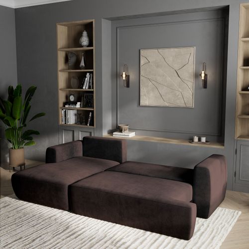 Canapé D'angle Senti Marron En Peluche Avec Fonction De Couchage