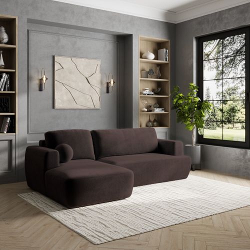 Canapé D'angle Senti Marron En Peluche Avec Fonction De Couchage