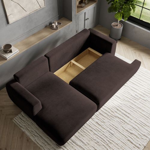 Canapé D'angle Senti Marron En Peluche Avec Fonction De Couchage