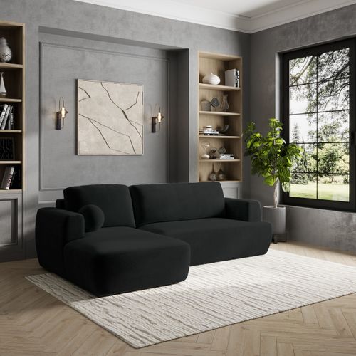 Canapé D'angle Senti Noir En Peluche Avec Fonction De Couchage