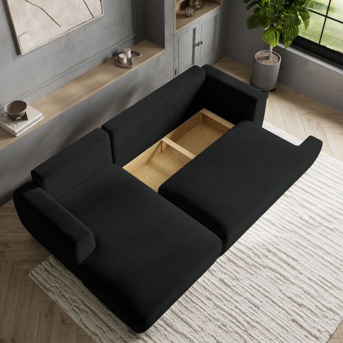 Canapé D'angle Senti Noir En Peluche Avec Fonction De Couchage