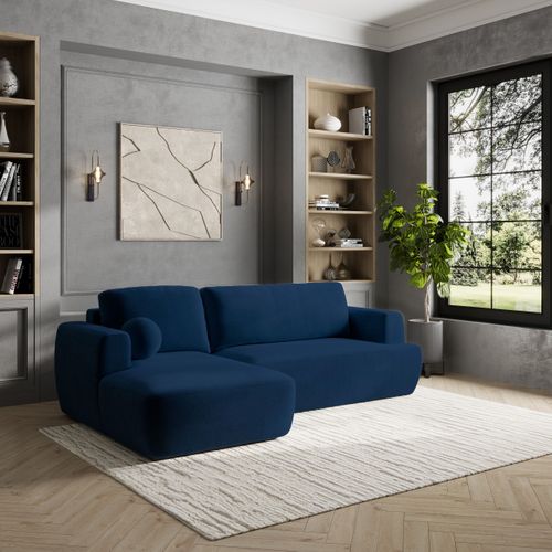Canapé D'angle Senti Bleu En Peluche Avec Fonction De Couchage