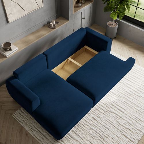 Canapé D'angle Senti Bleu En Peluche Avec Fonction De Couchage