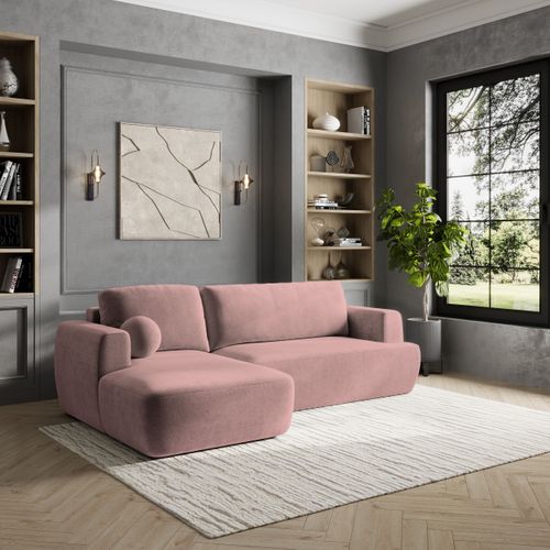 Canapé D'angle Senti Rose En Peluche Avec Fonction De Couchage
