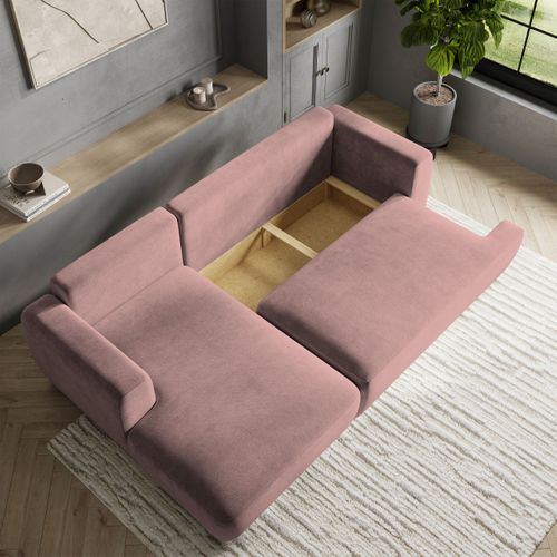 Canapé D'angle Senti Rose En Peluche Avec Fonction De Couchage
