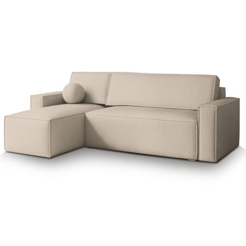 Canapé D'angle Ravelo Crème En Velours Côtelé Avec Fonction De Couchage