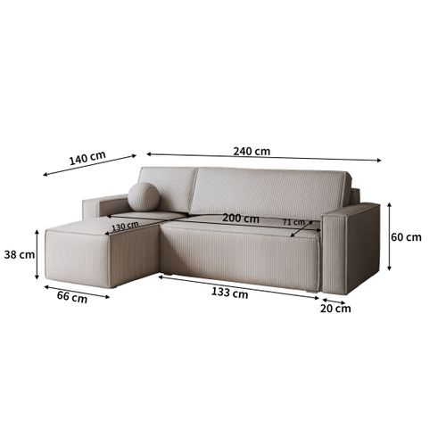 Canapé D'angle Ravelo Crème En Velours Côtelé Avec Fonction De Couchage