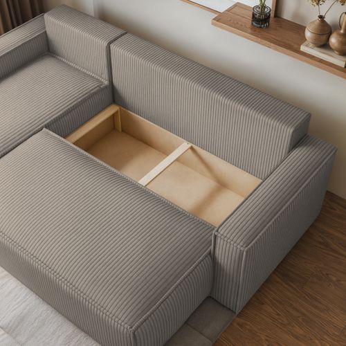 Canapé D'angle Ravelo Beige En Velours Côtelé Avec Fonction De Couchage