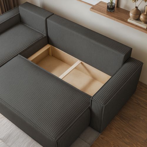 Canapé D'angle Ravelo Gris En Velours Côtelé Avec Fonction De Couchage