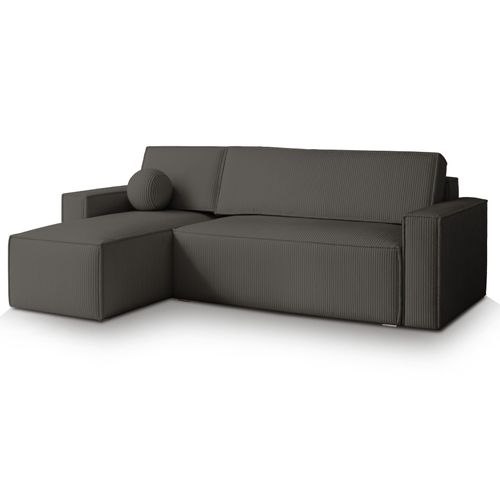 Canapé D'angle Ravelo Gris En Velours Côtelé Avec Fonction De Couchage