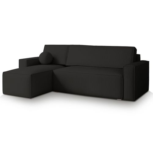 Canapé D'angle Ravelo Noir En Velours Côtelé Avec Fonction De Couchage