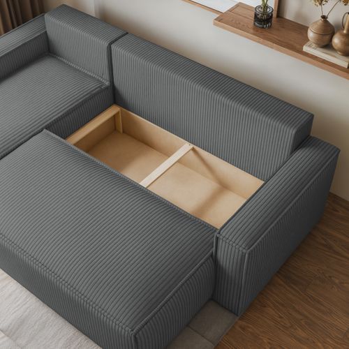 Canapé D'angle Ravelo Gris En Velours Côtelé Avec Fonction De Couchage