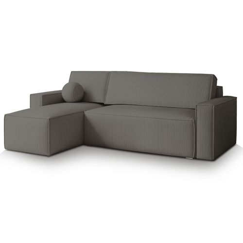 Canapé D'angle Ravelo Gris En Velours Côtelé Avec Fonction De Couchage