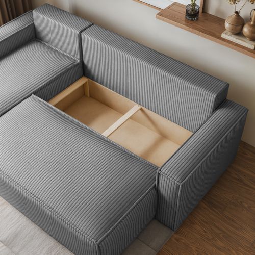 Canapé D'angle Ravelo Gris Clair En Velours Côtelé Avec Fonction De Couchage