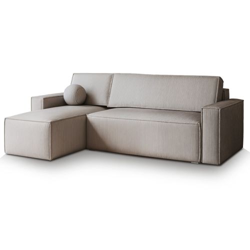 Canapé D'angle Ravelo Gris Clair En Velours Côtelé Avec Fonction De Couchage