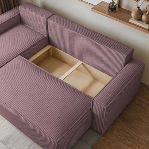 Canapé D'angle Ravelo Violet En Velours Côtelé Avec Fonction De Couchage