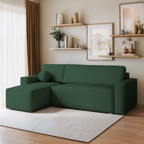 Canapé D'angle Ravelo Vert Sapin En Velours Côtelé Avec Fonction De Couchage