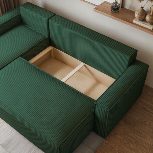 Canapé D'angle Ravelo Vert Sapin En Velours Côtelé Avec Fonction De Couchage