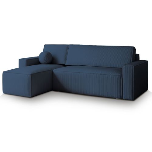 Canapé D'angle Ravelo Bleu En Velours Côtelé Avec Fonction De Couchage